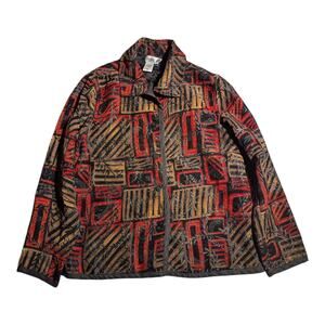 Vtg Y2K Coldwater Creek Black Red Geometric Tapestry Embroidered Jacket Sz S